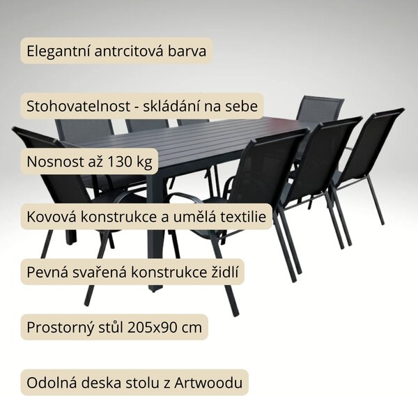 Vikio Venkovní zahradní set 205x90 pro 8 osob DK305 antracit