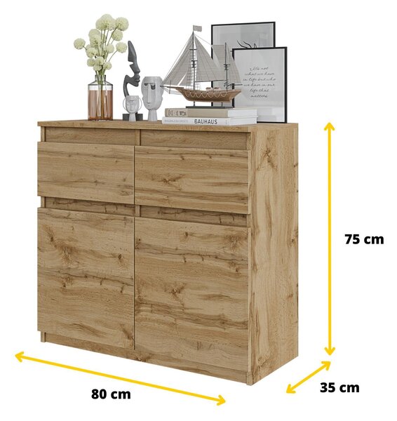 Komoda Noah – dub Wotan, 2 zásuvky, 2 dvířka, 2 police, 80 cm – příborník do obývacího pokoje
