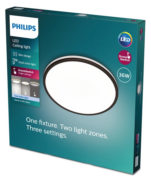 Philips 8719514432123 Ozziet stropní svítidlo LED 36W/4100lm 4000K černá SceneSwitch