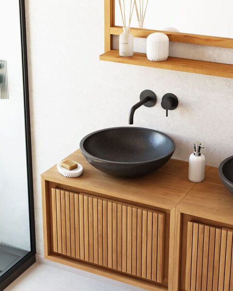 Černé umyvadlo z terrazzo Kave Home Sunday, ø 40 cm