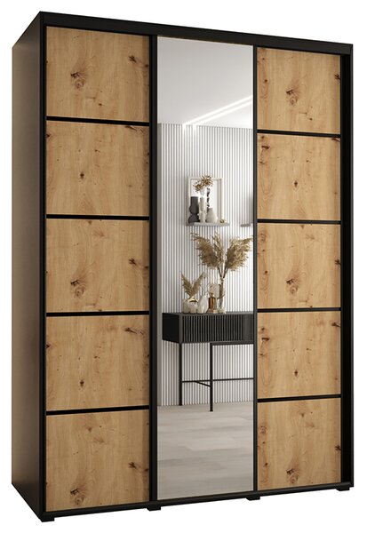 Šatní skříň s posuvnými dveřmi a zrcadlem DAVOS 5, 170cm | Černá / DUB Artisan / černé