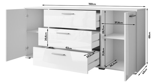 ŠIROKÁ KOMODA, barvy grafitu, kašmírová, 150/68/40 cm P & B - Online Only komody, Online Only