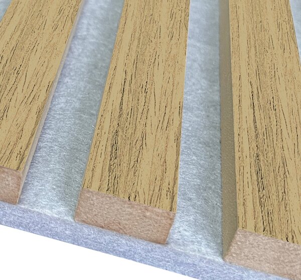Akustický panel s dřevěnou dýhou - dekor dub hnědý | Šedý podklad | 260 x 60,5 cm | AK007_LONG | .cz