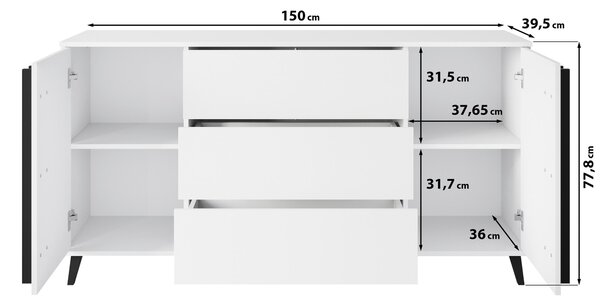 ŠIROKÁ KOMODA, bílá, 150/77,8/39,5 cm P & B - Online Only obývací stěny, Online Only