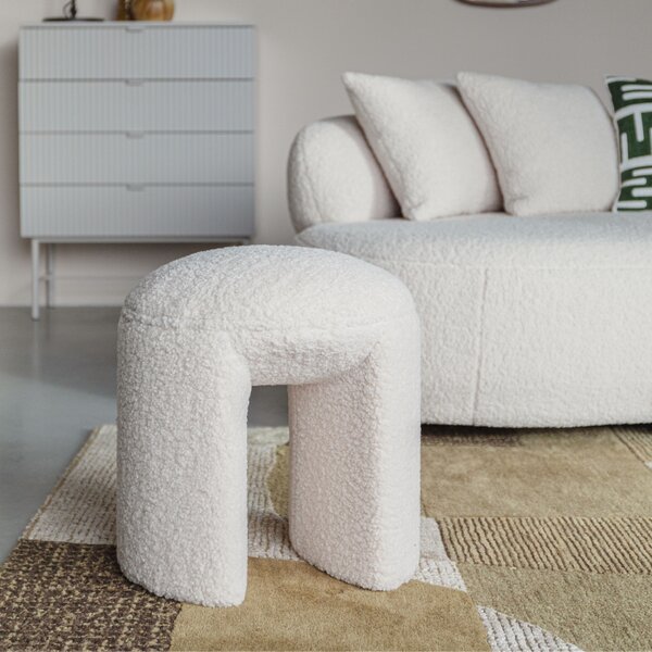 White Label Bílá bouclé stolička WLL NOXX 46 cm