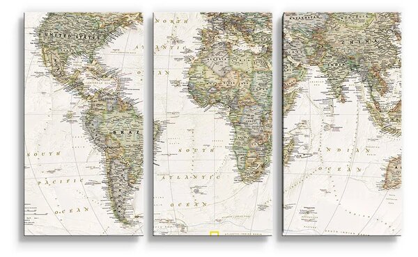 Sablio Obraz - 3-dílný Mapa světa - 120x80 cm