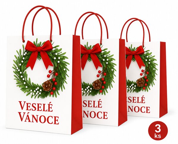 3ks dárkových tašek L - Věnec veselé Vánoce 8610059