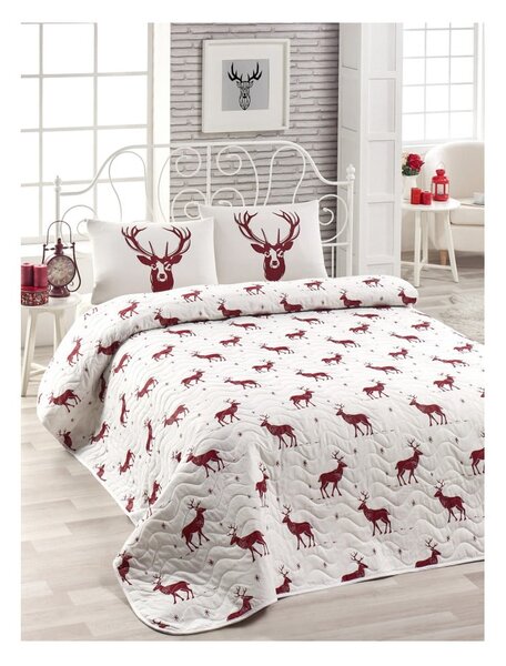 Set přehozu přes postel a povlaku na polštář s příměsí bavlny Geyik Claret Red, 160 x 220 cm