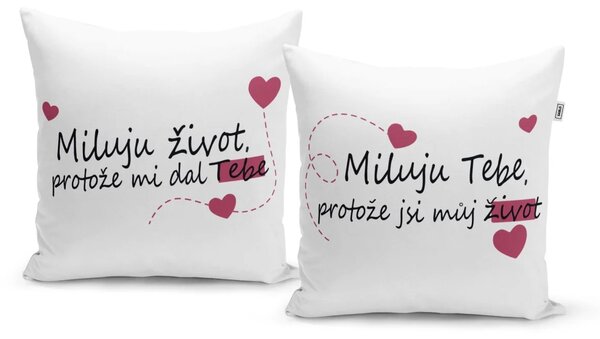 Sablio Polštáře Miluji život, protože mi dal tebe...: 2ks 40x40 cm