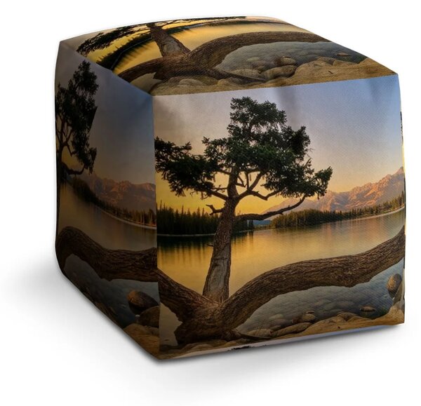 Sablio Taburet Cube Strom u jezera - 40x40x40 cm