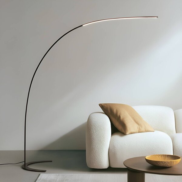 Lindby LED stojací lampa Danua, černá, kov, výška 200 cm, stmívatelný, Černá, Pracovna / kancelář, kov, Moderní