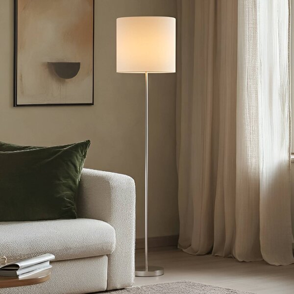 Lindby Stojací lampa Parsa, bílá, textil, výška 167 cm, E27, Bílá / opál, Obývací pokoj / jídelna, Textil / tkanina / hedvábí, Young lifestyle