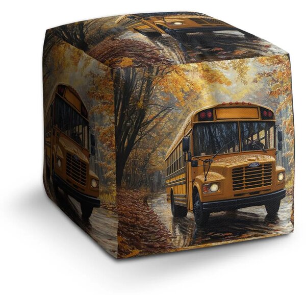 Sablio Taburet Cube Žlutý školní autobus - 40x40x40 cm