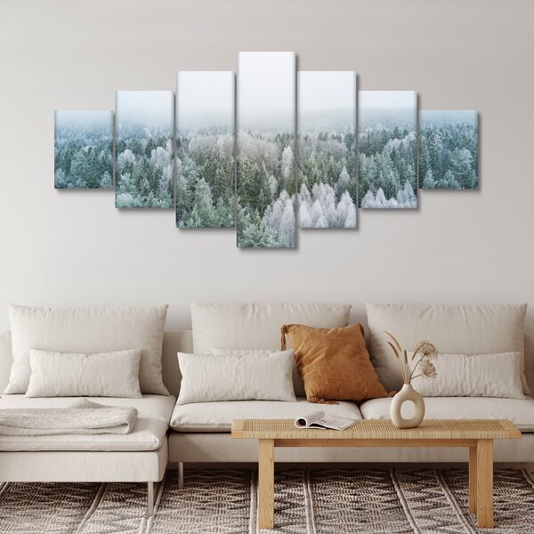 Obraz - Zasněžené vrcholky lesů (210x100 cm)
