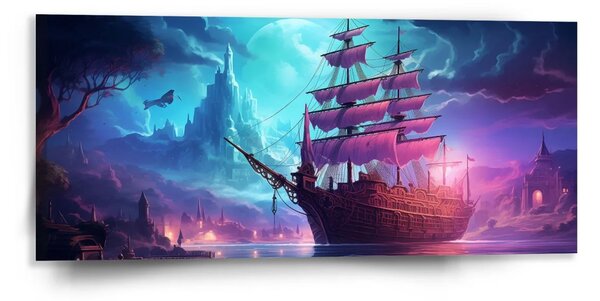 Sablio Obraz Magická plachetnice pod měsícem - 110x50 cm