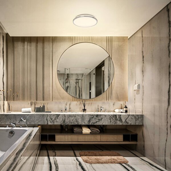 OSRAM LED stropní svítidlo BATHROOM, chrom, Ø 30 cm, IP44,, Chrom / stříbro, Koupelna, Hliník, Moderní