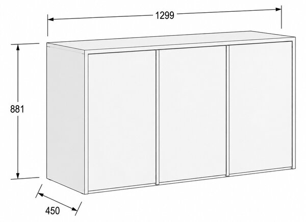 Kancelářská skříň FRAME, nízká, 3 dveře, 1299 x 450 x 881 mm, PUSH-lock, šedá
