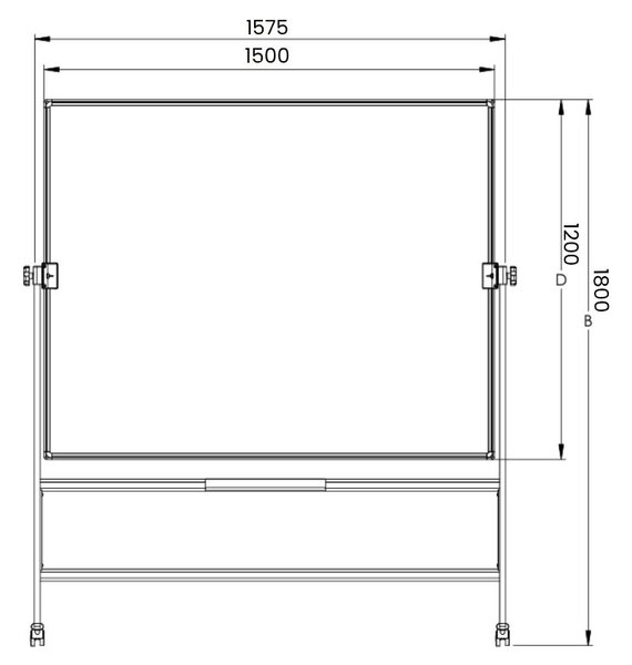 Mobilní otočná oboustranná keramická tabule, magnetická, bílá, 1500 x 1200 mm