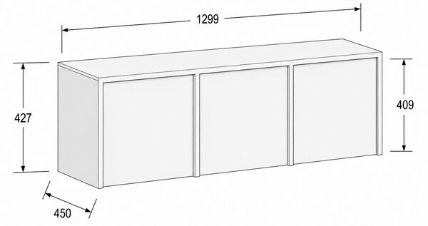 Nástavba pro skříně FRAME, 3x dveře, 1299 x 450 x 427 mm, PUSH-lock, ořech