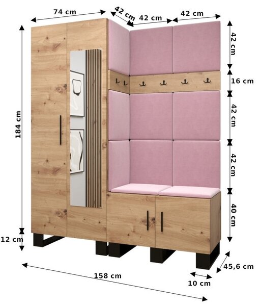 Předsíňová sestava RUMIE 14 - dub artisan, bílé panely z ekokůže