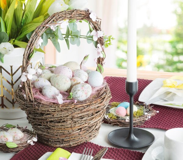Velikonoční dekorace EASTER 05 košík, hnědá / pudrově růžová