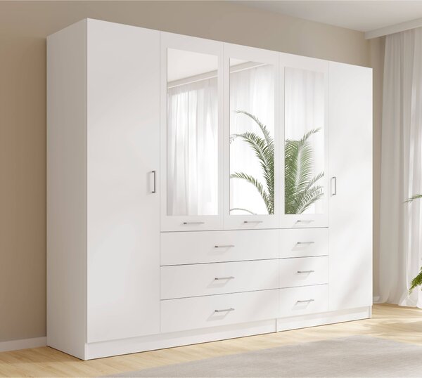 Velká šatní skříň se zrcadlem 250 cm SIBATE - bílá
