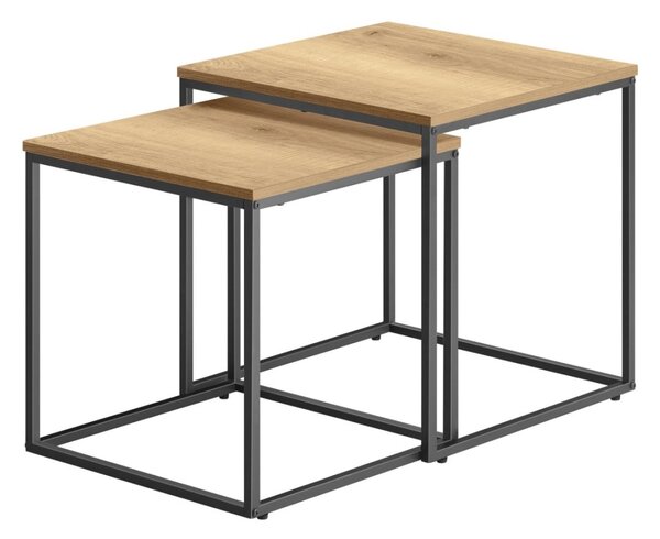 VASAGLE Duo Čtvercový konferenční stolek 2 ks - dubová barva/černé nohy