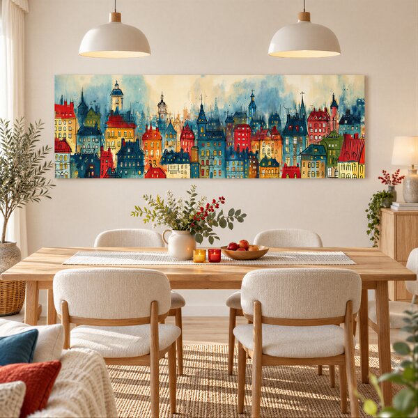 Obraz na plátně - Praha stověžatá, Věže, střechy, město FeelHappy.cz Rozměr obrazu (Šířka x Výška): 60 x 20 cm