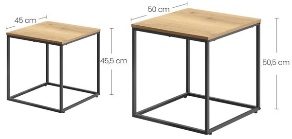 VASAGLE Duo Čtvercový konferenční stolek 2 ks - dubová barva/černé nohy