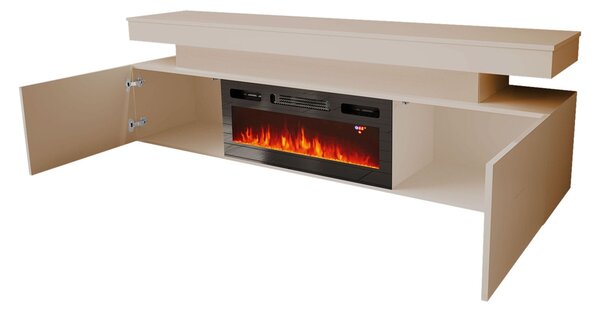 TV stolek s elektrickým krbem HYDA - pískový béžový + LED osvětlení ZDARMA
