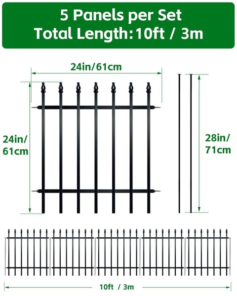 Dekorativní kovové ploty do zahrady, rozměry 61 cm (výška) x 61 cm (šířka), sada 5 kusů