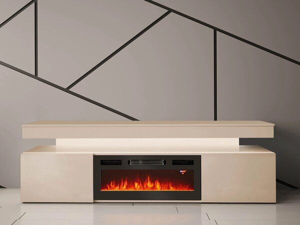 TV stolek s elektrickým krbem HYDA - pískový béžový + LED osvětlení ZDARMA