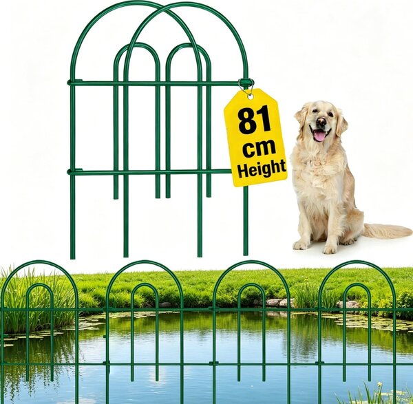 Kovová brána do zahrady, dekorativní oplocení, zelená barva, rozměry 81 cm x 6 metrů