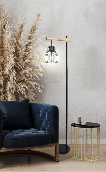 Stojací industriální lampa BERNITA - 1xE27, 60W, černá / hnědá
