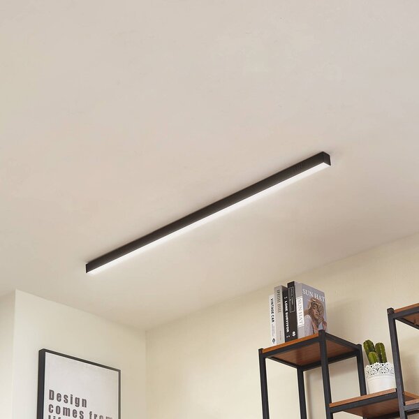 Lucande LED stropní svítidlo Teniona, 132 cm, černé, hliník, stmívatelný, Černá, Obývací pokoj / jídelna, Hliník, Moderní