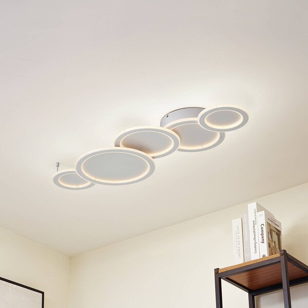 Lucande Stropní svítidlo LED Diala, bílé, kov, 96 cm, stmívatelný, Bílá / opál, Obývací pokoj / jídelna, Plast, Moderní
