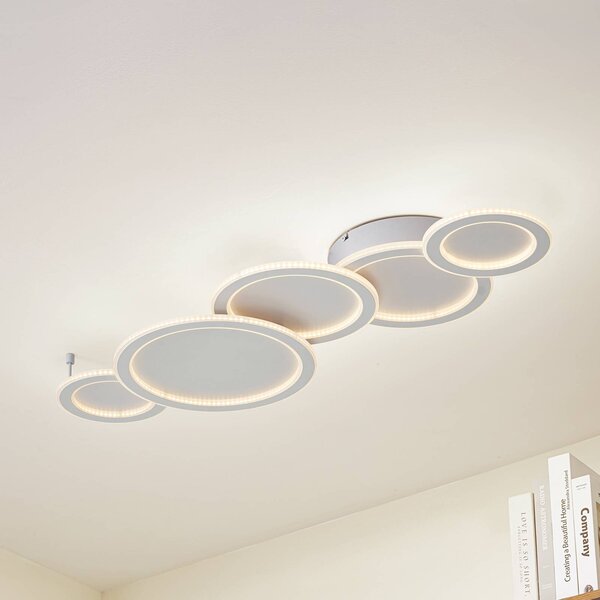 Lucande Stropní svítidlo LED Diala, bílé, kov, 96 cm, stmívatelný, Bílá / opál, Obývací pokoj / jídelna, Plast, Moderní