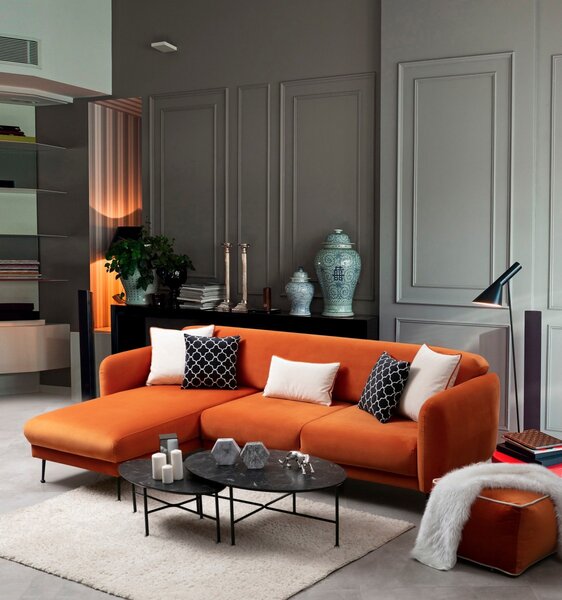 Hanah Home Rohová sedací souprava Sevilla 270 cm oranžová levá