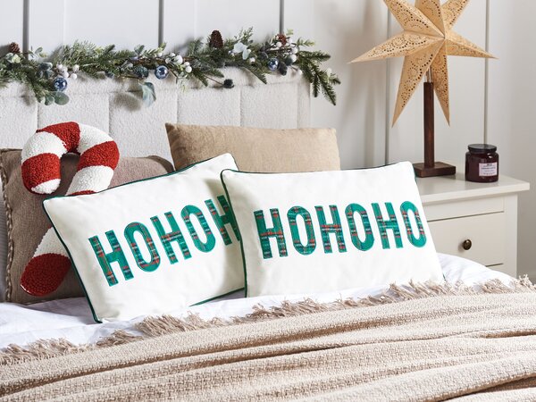 Sada 2 dekorativních polštářů JOYCANDY Bavlna 30 x 50 cm Bílá Vánoční vzor