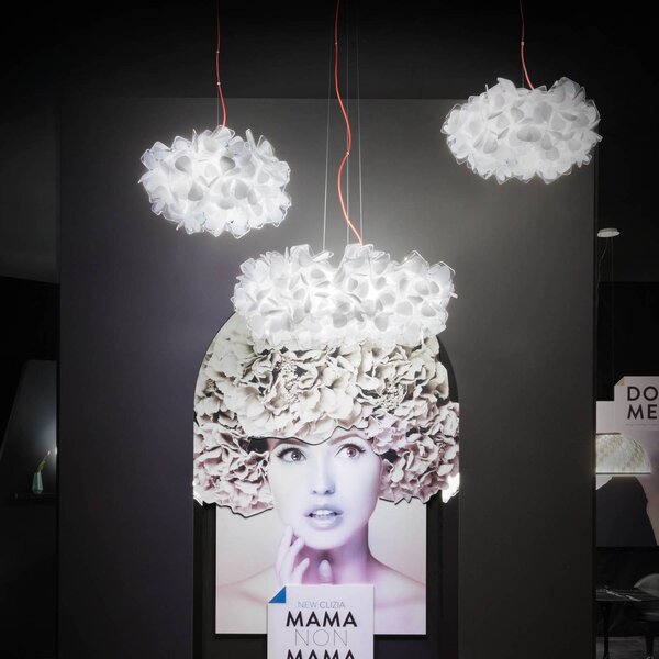 Slamp Závěsné svítidlo Clizia Mama Non Mama, Ø78cm, bílá/červená, stmívatelný, Bílá / opál, Obývací pokoj / jídelna, Plast, Design
