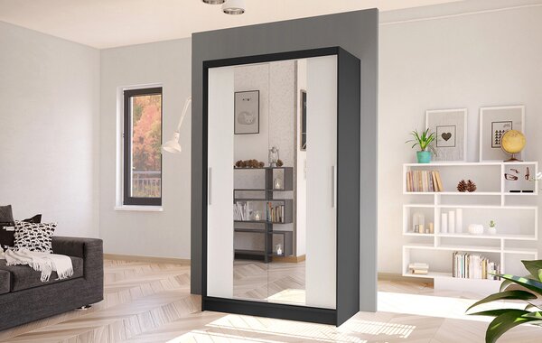 Moderní šatní skříň BRUNO 2 - šířka 100 cm, černá / bílá