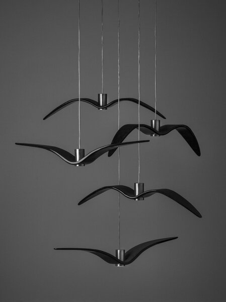 Designové závěsné svítidlo Brokis Night Birds PC963 Povrch Montury: Stříbrný elox, Barva skla: Šedá kouřová - masiv, Povrch baldachýnu: kov - černý matný komaxit