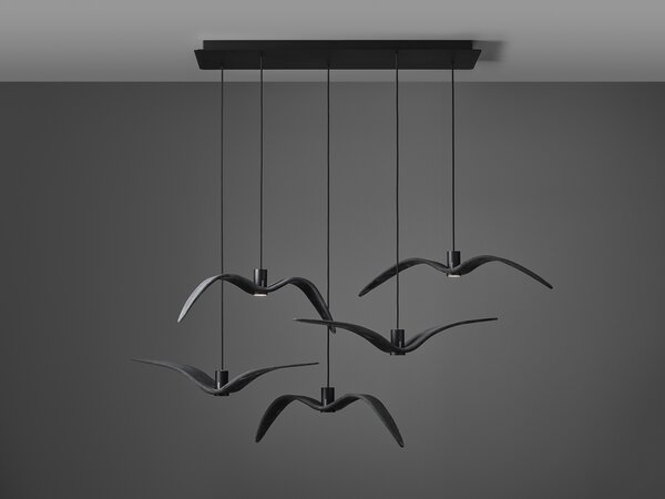 Designové závěsné svítidlo Brokis Night Birds PC963 Povrch Montury: Stříbrný elox, Barva skla: Šedá kouřová - masiv, Povrch baldachýnu: kov - černý matný komaxit