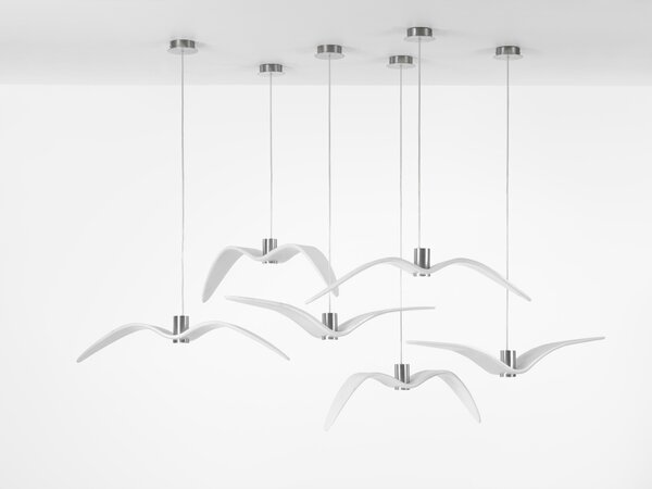 Designové závěsné svítidlo Brokis Night Birds PC963 Povrch Montury: Stříbrný elox, Barva skla: Šedá kouřová - masiv, Povrch baldachýnu: kov - černý matný komaxit