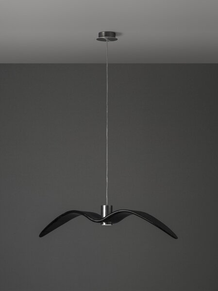 Designové závěsné svítidlo Brokis Night Birds PC963 Povrch Montury: Stříbrný elox, Barva skla: Šedá kouřová - masiv, Povrch baldachýnu: kov - černý matný komaxit