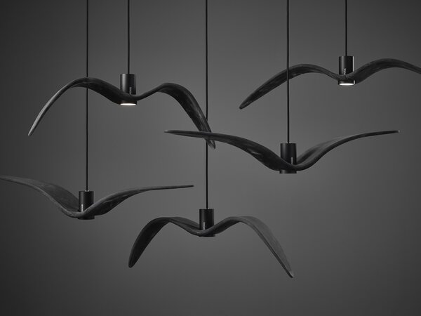Designové závěsné svítidlo Brokis Night Birds PC963 Povrch Montury: Stříbrný elox, Barva skla: Šedá kouřová - masiv, Povrch baldachýnu: kov - černý matný komaxit