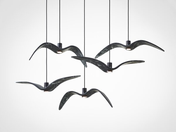 Designové závěsné svítidlo Brokis Night Birds PC963 Povrch Montury: Stříbrný elox, Barva skla: Šedá kouřová - masiv, Povrch baldachýnu: kov - černý matný komaxit