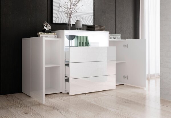 ŠIROKÁ KOMODA, bílá, vysoce lesklá bílá, 150/80,7/39 cm P & B - Online Only komody, Online Only