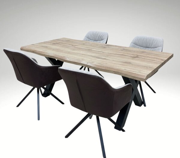 Vikio Jídelní set 4+1 160x90 cm dub, krémová látka VJS154-4K