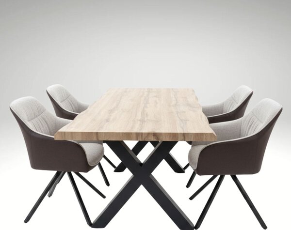 Vikio Jídelní set 4+1 160x90 cm dub, krémová látka VJS154-4K
